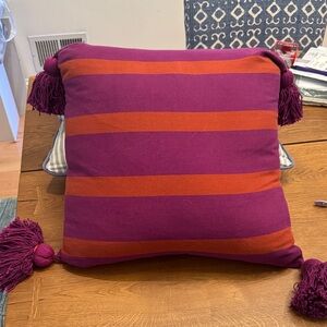 Purple and Orange Striped Pillow with Tassels